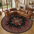 RELEANY Area Rugs Round 10ft Washable Non-Slip, Floral Vintage Distress Print by RELEANY