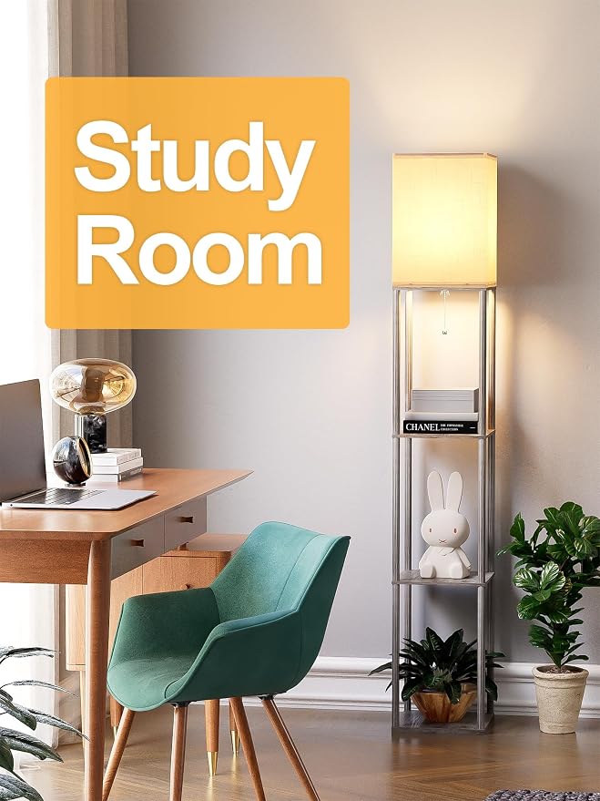 Floor Lamp with Shelves for Living Room Oak Gray, Shelf Floor Lamp with 3 CCT - Image 8