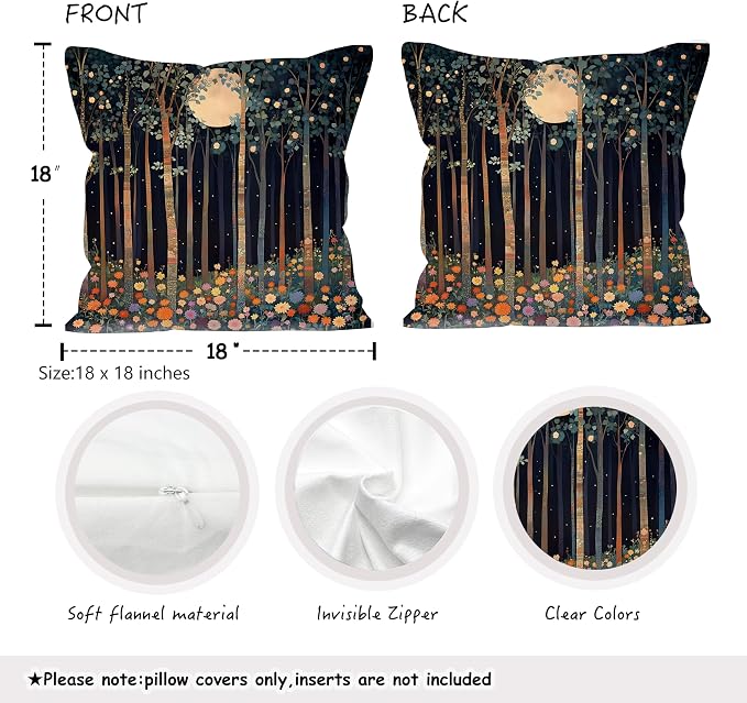 Vintage William Morris Moon Inspired Forest Decor Throw Pillow Covers 18x18 Set - Image 2