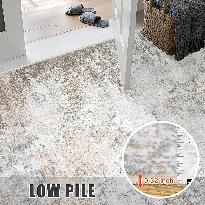 8x8 Area Rug Living Room Rug: Washable Modern Abstract Soft Thin Rug Indoor - Image 7