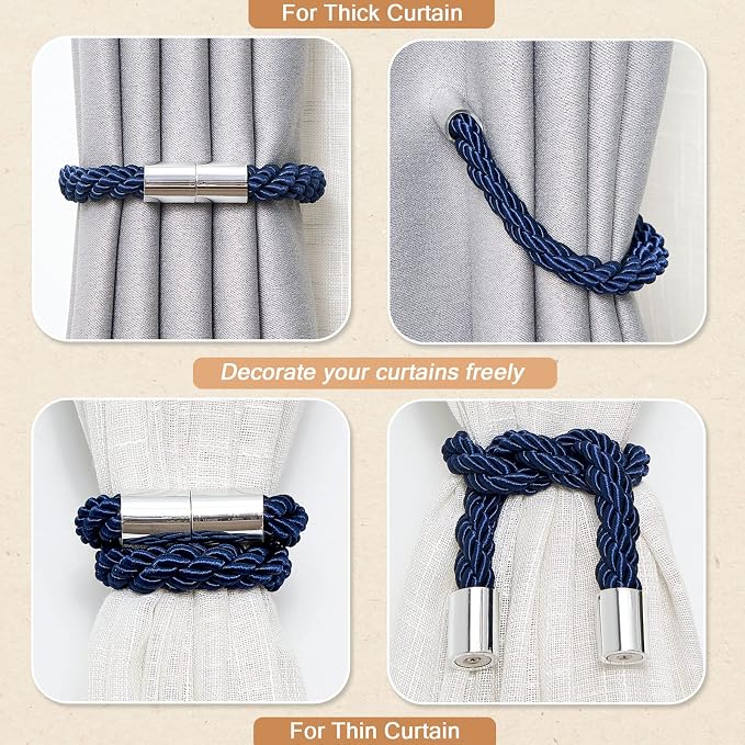 NICEEC 4 Pack Strong Magnetic Curtain Tiebacks Modern Simple Style Drape Tie - Image 6