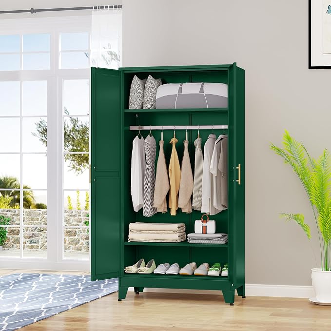 71 "Metal Armoire Wardrobe Closet, Steel Clothing Storage Cabinet - Image 6