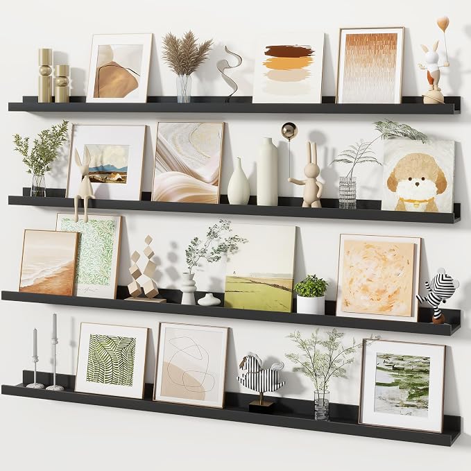 Fun Memories Picture Ledge Shelves Set of 4, 48 Inch Rustic Wall Mounted by FunMemories