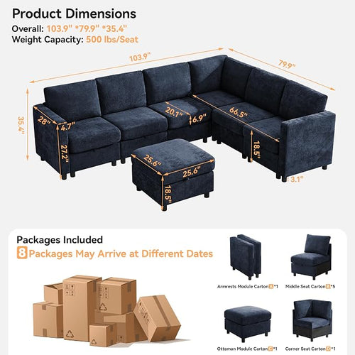 104'' V Shaped Modular Sofa, Sectional Couch - Image 2