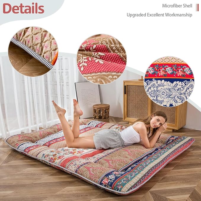 MAXYOYO Bohemian Retro Floor Mattress Vintage Floral Japanese Futon Mattress - Image 6