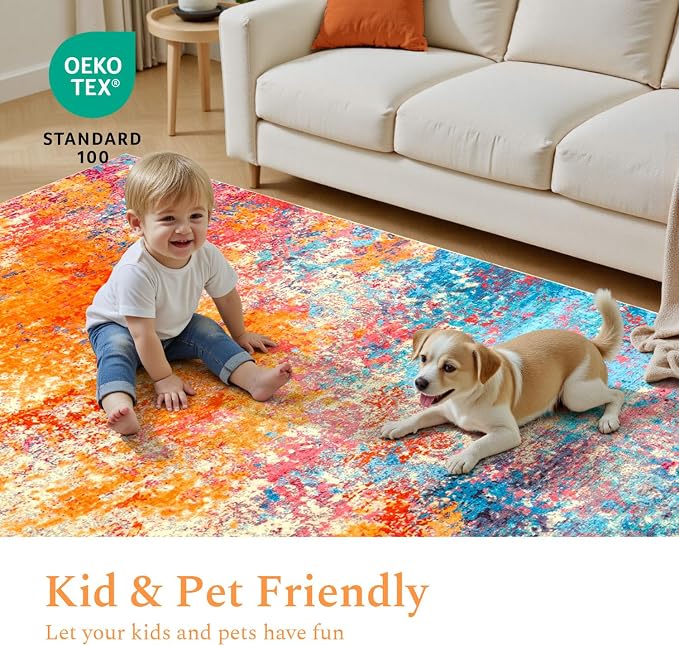 Rugflix 6x9 Area Rugs for Living Room, Washable Large Multicolor Rug - Image 6