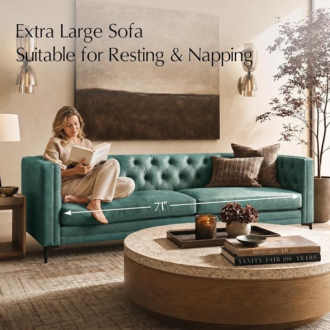 HULALA HOME 84" W Faux Leather Sofa Couch - Image 3
