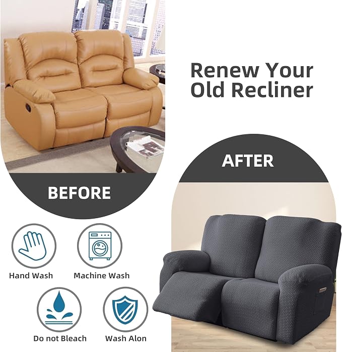 Genina Recliner Loveseat Covers, Stretch Reclining Sofa Covers, 2 Seater Couch - Image 6