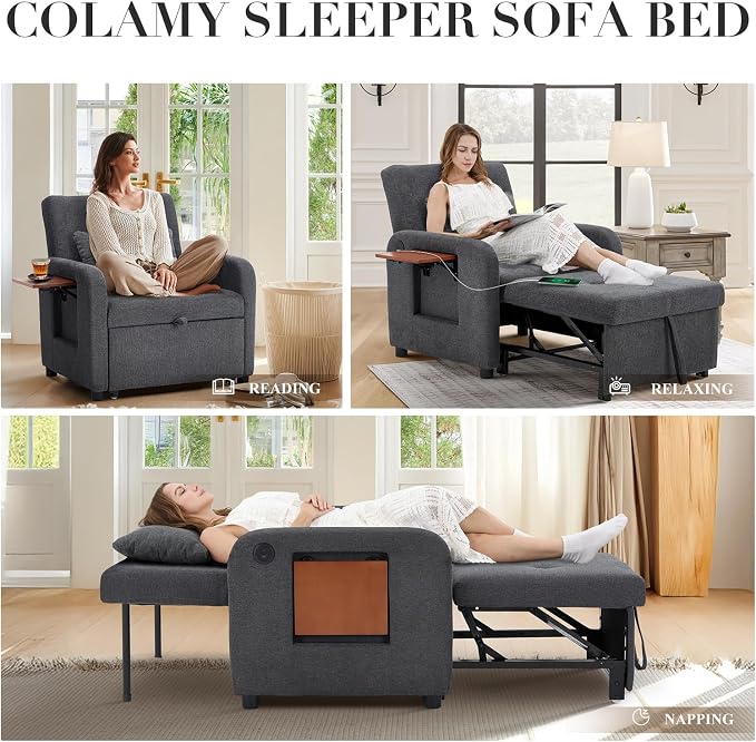 Convertible Sleeper Chair-Fabric Futon Sofa Bed, Single Sleeper Sofa, Small - Image 3