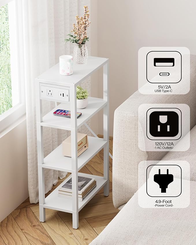 TUTOTAK Narrow Side Table with Charging Station, Small End Table with USB Ports - Image 4