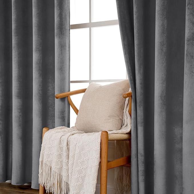 MIULEE 2 Panels Blackout Curtains Solid Soft Grommet Grey Curtains Black Out - Image 5