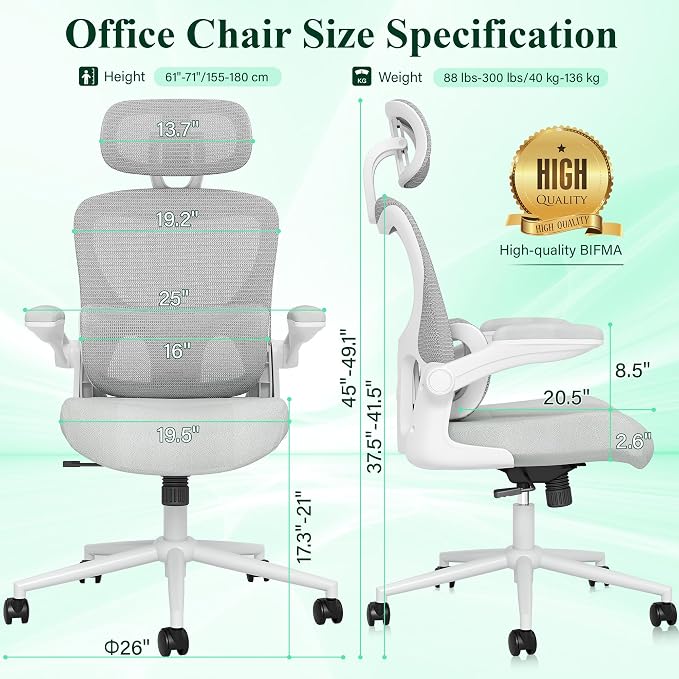SUNNOW Ergonomic Office Chair, Comfy Mesh Desk Chair, High Back Computer Gaming - Image 3