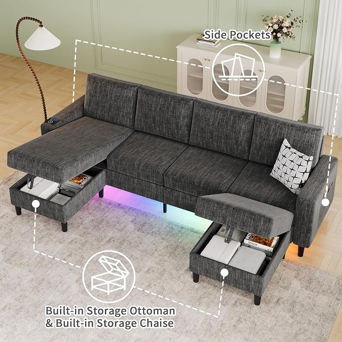 Sectional Couches for Living Room, 6-Seats Soft Linen Fabric Sectional Sofa - Image 5