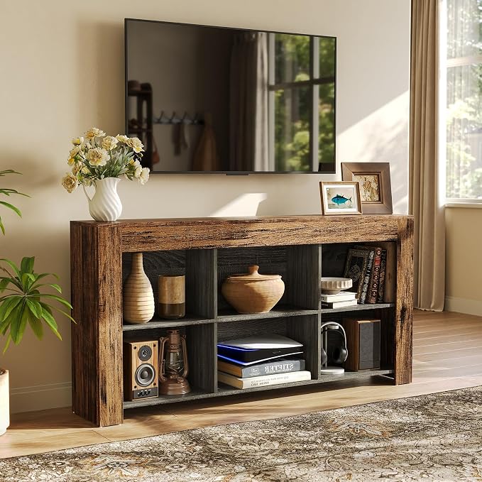 LITTLE TREE TV Stand with Storage, 63-Inch Entertainment Center with Shelves - Image 6