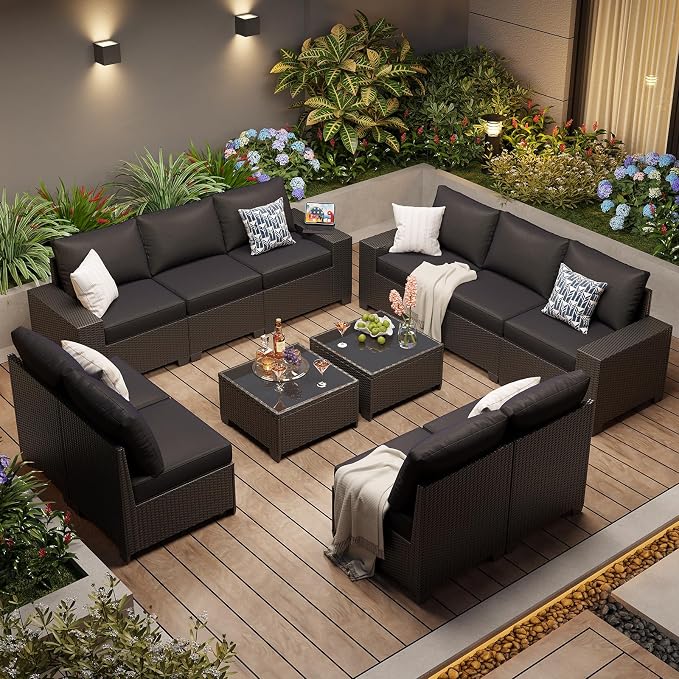 Aoxun Patio Furniture Set, Widen Armrests Wicker Outdoor Sectional - Image 8