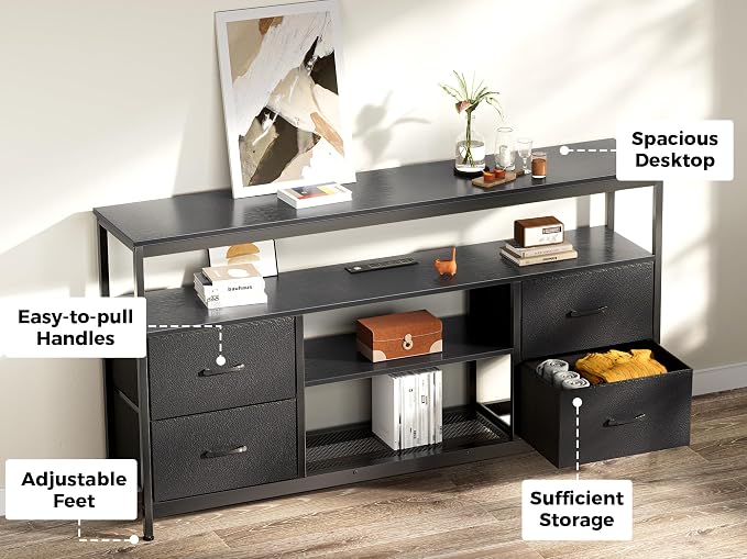 Huuger TV Stand Dresser with Power Outlets and LED Lights, 4 Drawers - Image 8