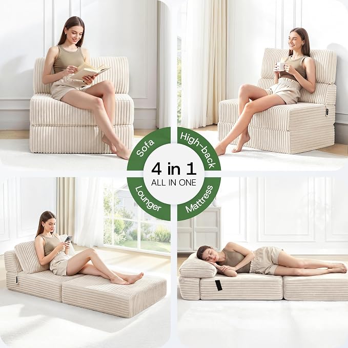 Convertible 4-in-1 Folding Sofa Bed Boneless Sleeper Chair Couch Foldable - Image 3