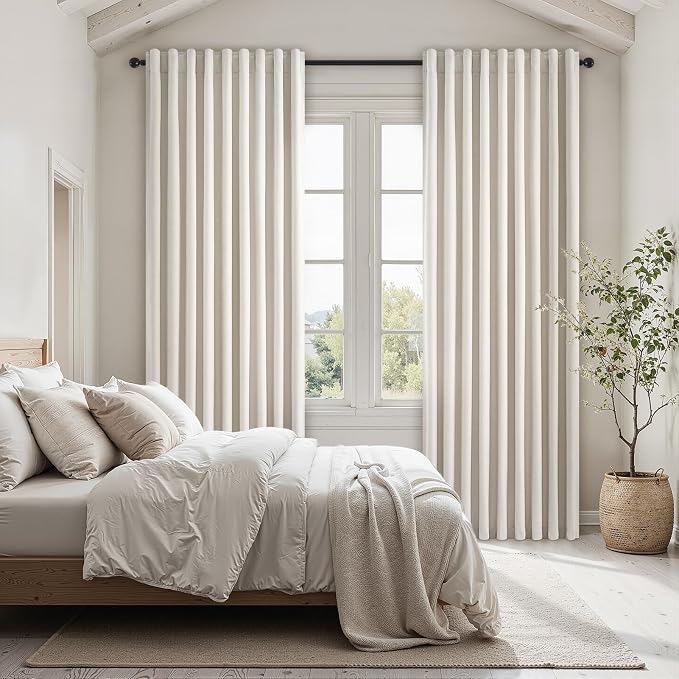 Topfinel 95 Inches Long Linen 100% Blackout Curtains 2 Panels Set Birch Ivory - Image 4