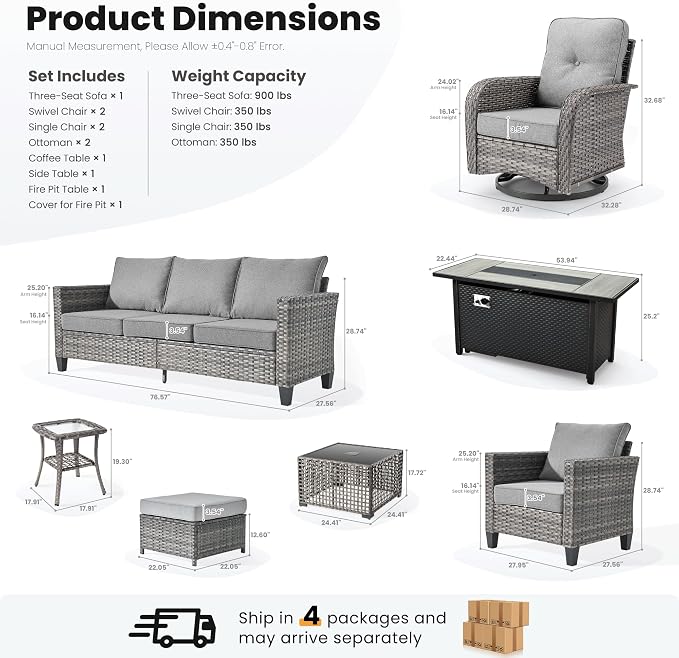 ovios 10 Pieces Patio Furniture Set, Outdoor Wicker Sofa Couch - Image 8