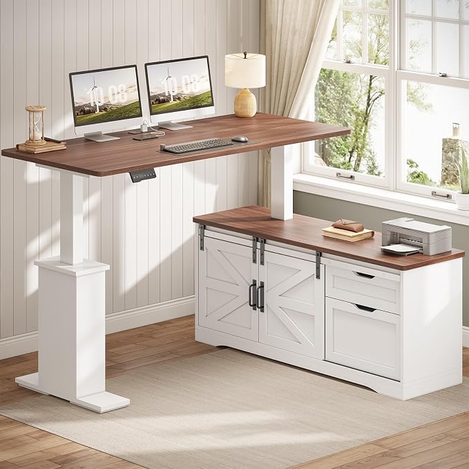 SEDETA Farmhouse L Shaped Standing Desk, 55 inch Height Adjustable Corner Desk - Image 3