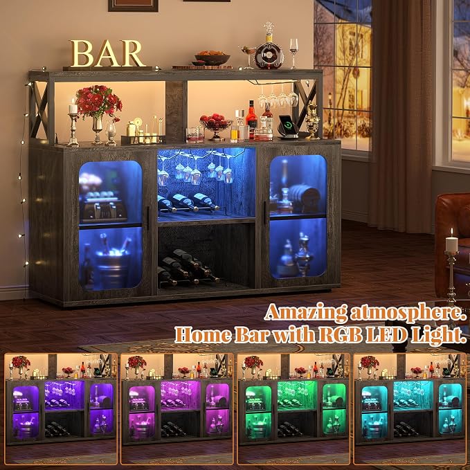 Aheaplus Bar Cabinet with Power Outlets, Liquor Cabinet with Led Lights and - Image 6