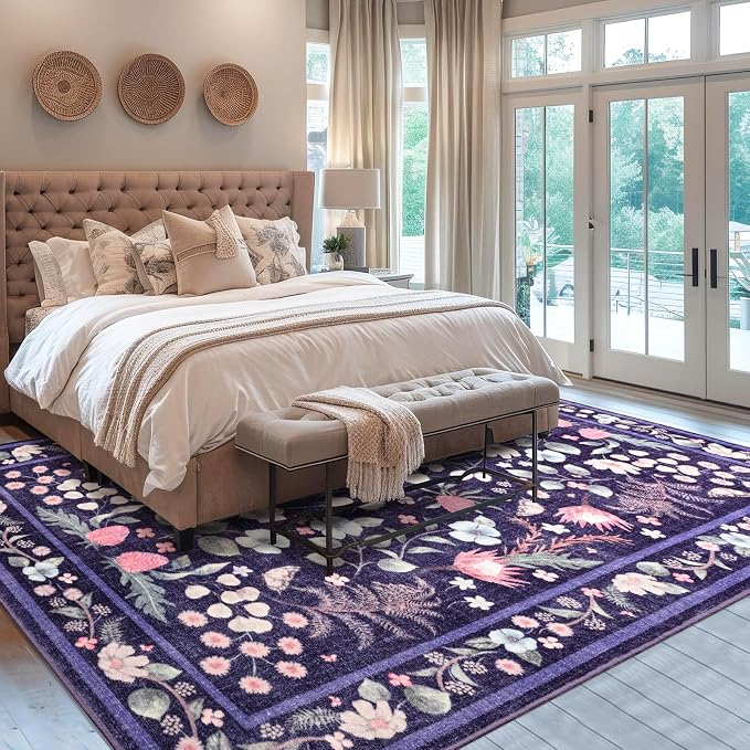 Area Rugs for Living Room, Washable 5x7 Purple Blue Vintage Rug for Bedroom - Image 5
