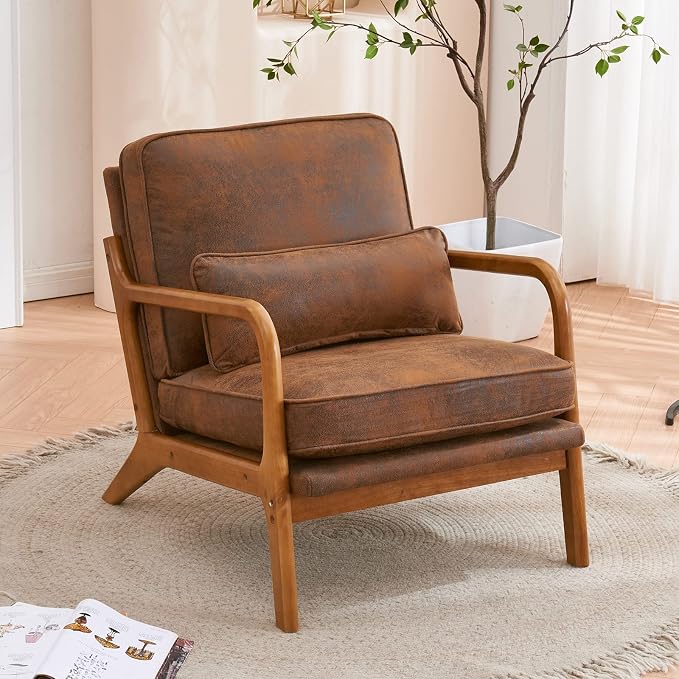 Bonnlo Microfiber Rustic Accent Chairs Set of 2, Upholstered Mid Century Modern - Image 5