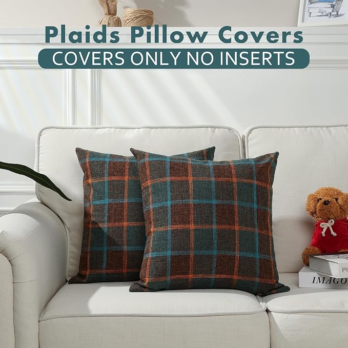 Stellhome Pack of 2 Fall Linen Buffalo Check Decorative Throw Pillow Covers - Image 5