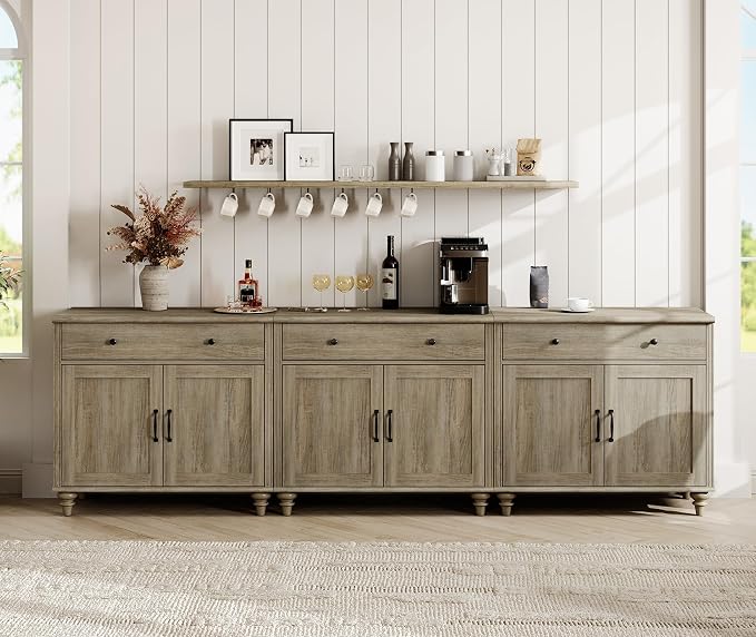WAMAPT Buffet Cabinet with 6 Doors and 3 Drawers, Large Coffee Bar Table Wood by WAMPAT
