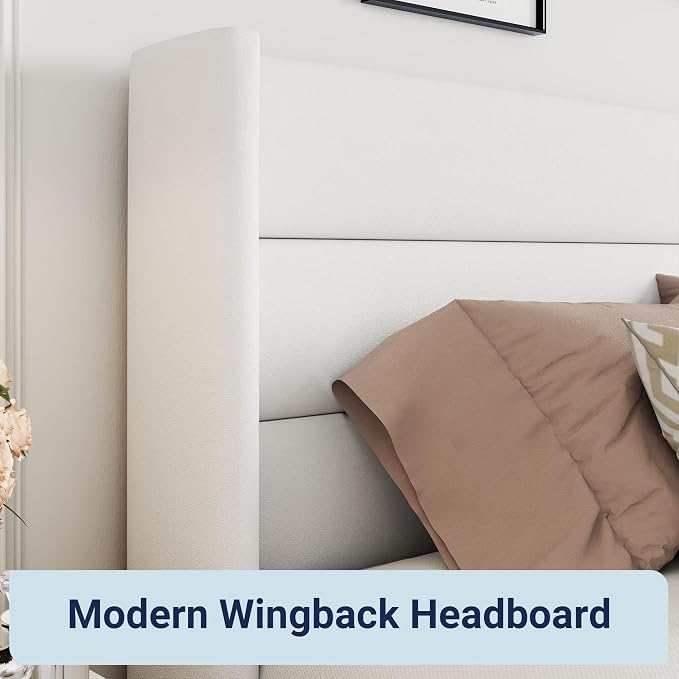 Allewie King Size Velvet Lift Up Storage Bed, Modern Wingback Headboard - Image 5