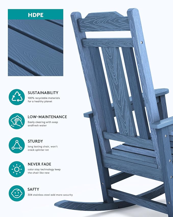 SERWALL Oversized Outdoor Rocking Chair Set of 4, All Weather Patio Rocking - Image 4