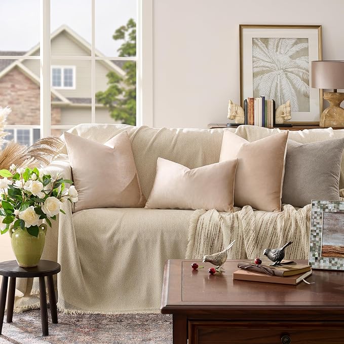 GIGIZAZA 24x24 Beige Pillow Covers: Pack of 2 Champagne Vintage Throw Pillows - Image 2