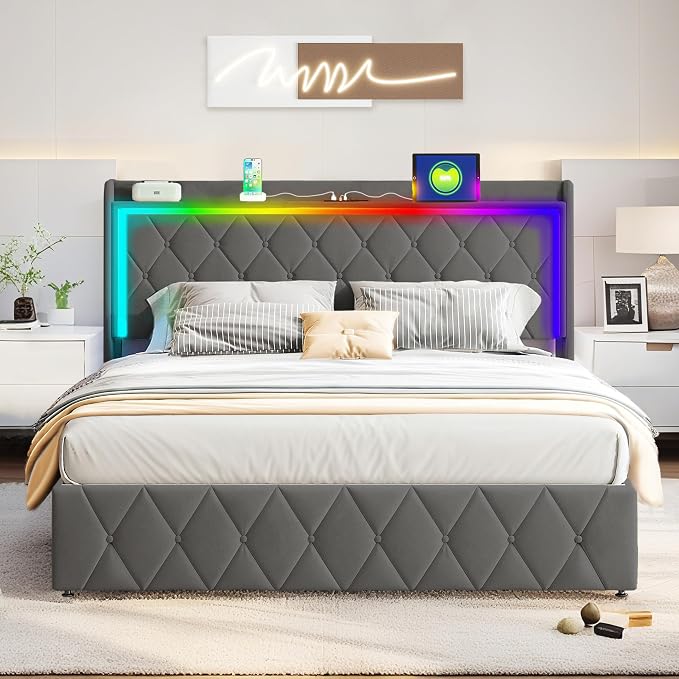 Modern Multi-Color LED Light Full Bed Frame - Image 4