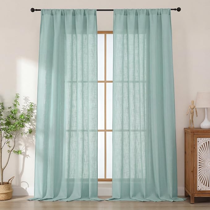 Chyhomenyc Aqua Green Semi Sheer Curtains 96 Inches Long 2 Panels by Chyhomenyc