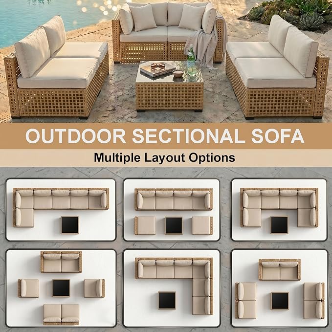 KIGOTY 7-Piece Patio Furniture Set, All-Weather PE Rattan Outdoor Sectional Sofa - Image 4