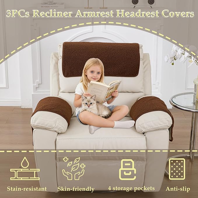 Armrest Covers - Arm Chair Covers Set of 3 Recliner Chair Covers, - Image 2