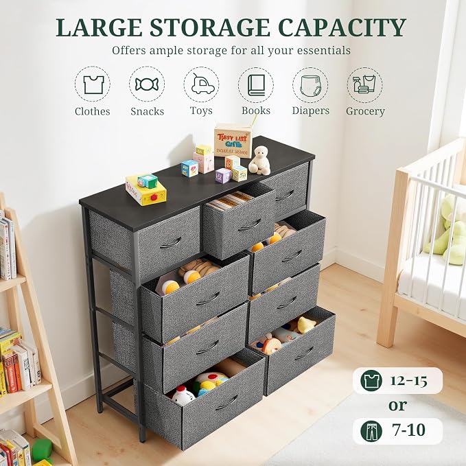 9-Drawer Dresser for Bedroom, Anti-Tip Tall Storage Organizer Chest of Drawers - Image 5