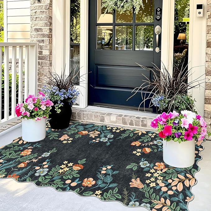 Black Floral Entry Rug - Image 3