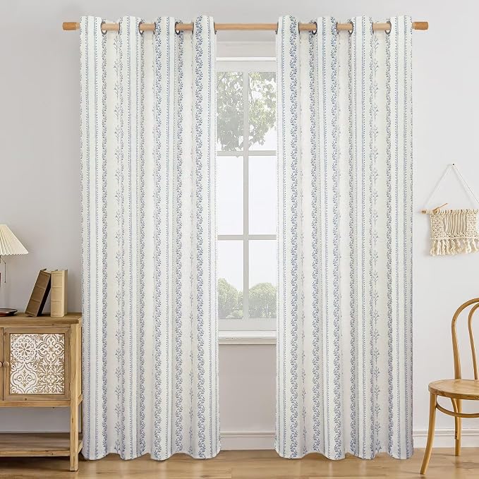 BGment Navy Blue Vintage Floral French Country Curtains 84 Inch Length - Image 9