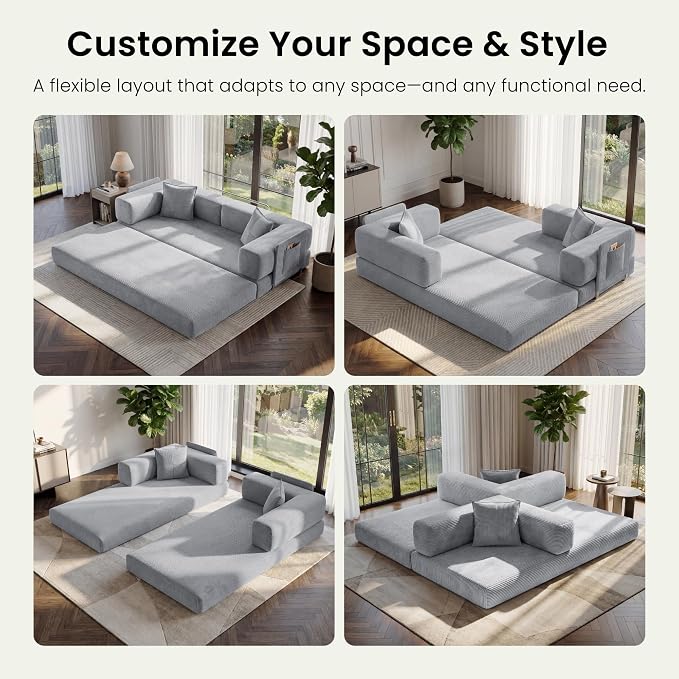 78.8" Convertible Futon Sofa Bed, Corduroy Futon Couch - Image 3