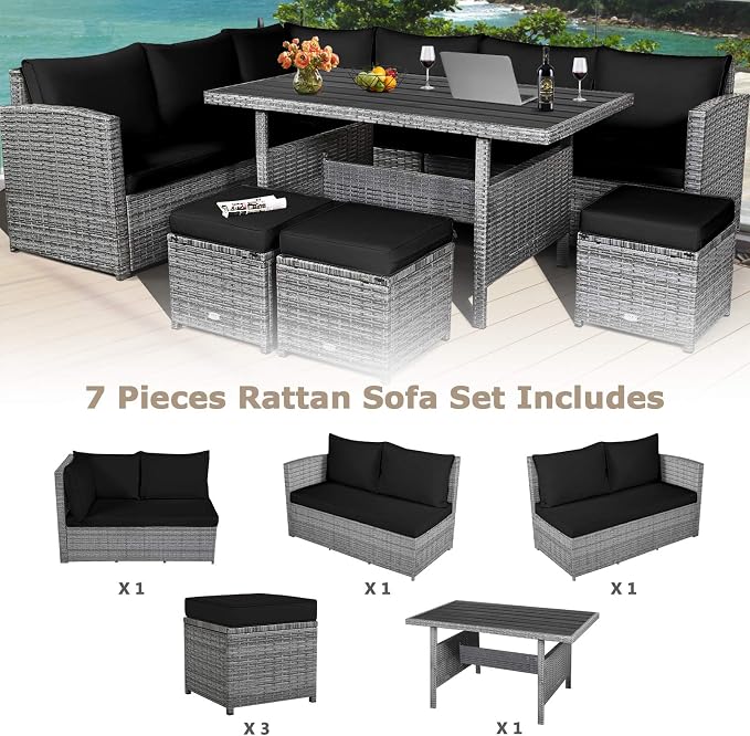 Tangkula 7 Pieces Patio Furniture Set, Outdoor Sectional Rattan Sofa Set - Image 5