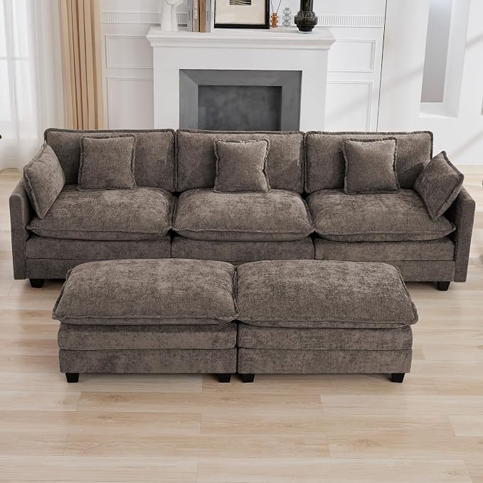 111'' Sectional Cloud Deep Seat Couch, Oversized Chenille U Shaped Sectional - Image 7
