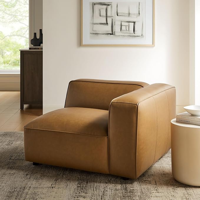 Modway Auren Vegan Leather Right Modular Armchair in Camel - Image 2