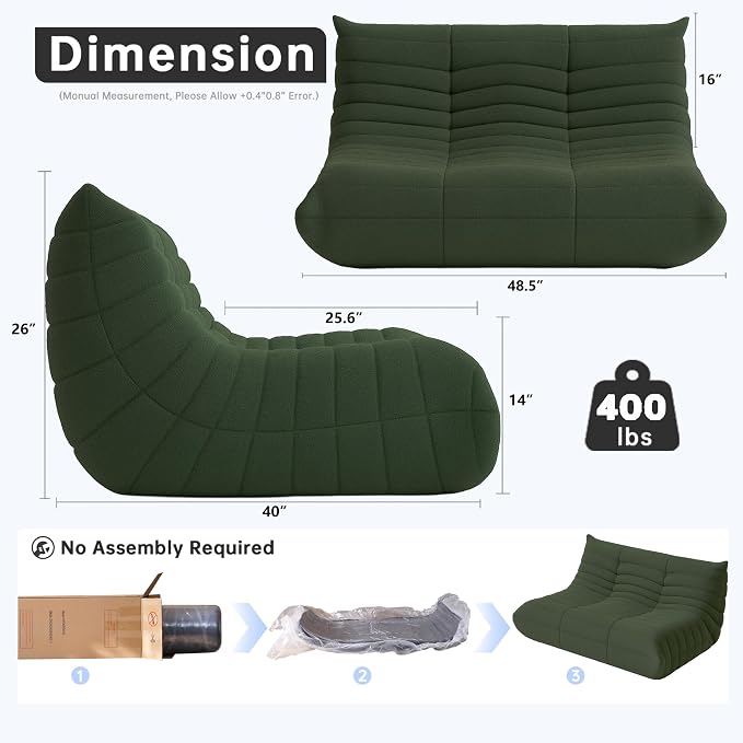 WHGBJA Bean Bag Chairs for Adults, Memory Foam Couch Loveseat Sofa Chair - Image 2