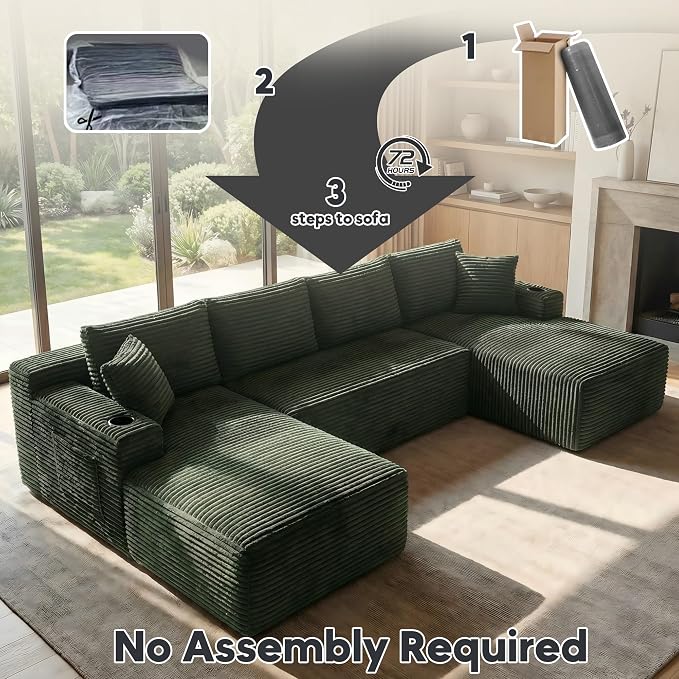 125 Inch Modular Sectional Sofa, Cloud Couch Oversized U Shaped Corduroy Sofa - Image 6