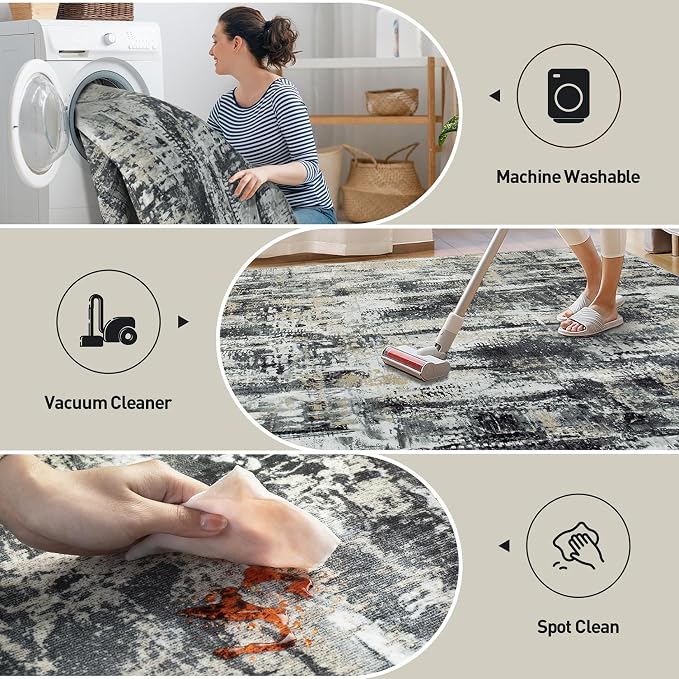 4x6 Area Rugs Washable Rug: Modern Abstract Living Room Rug Soft Anti-Skid Thin - Image 3