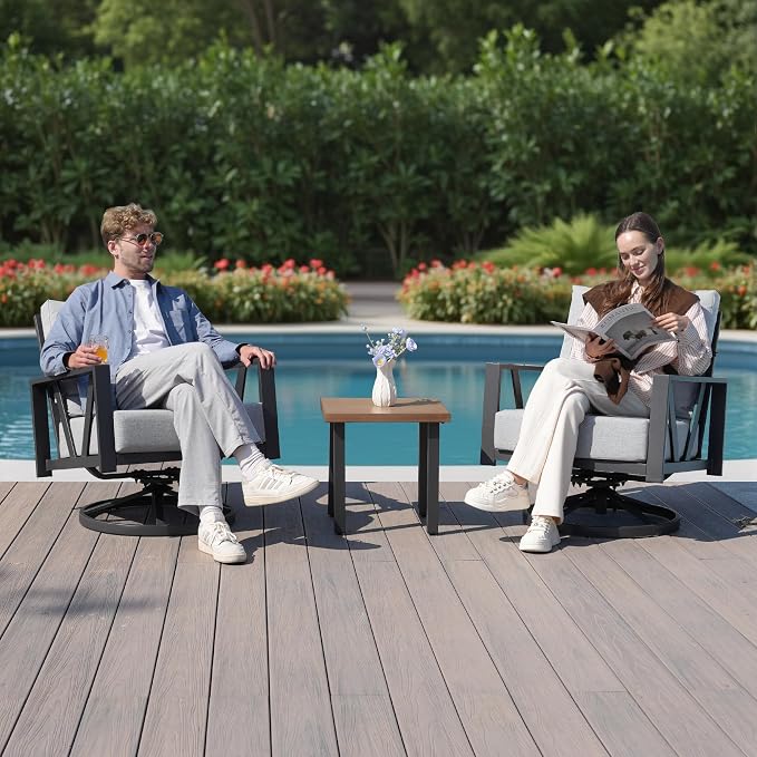 Outdoor Patio Swivel Rocking Chairs Set, Front Porch Furniture - Image 7
