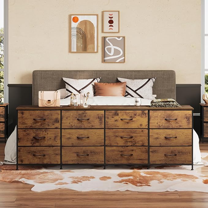WLIVE 75.5'' Dresser for Bedroom, TV Stand for 85, 65 Inch TV, 12 Drawer Long - Image 2