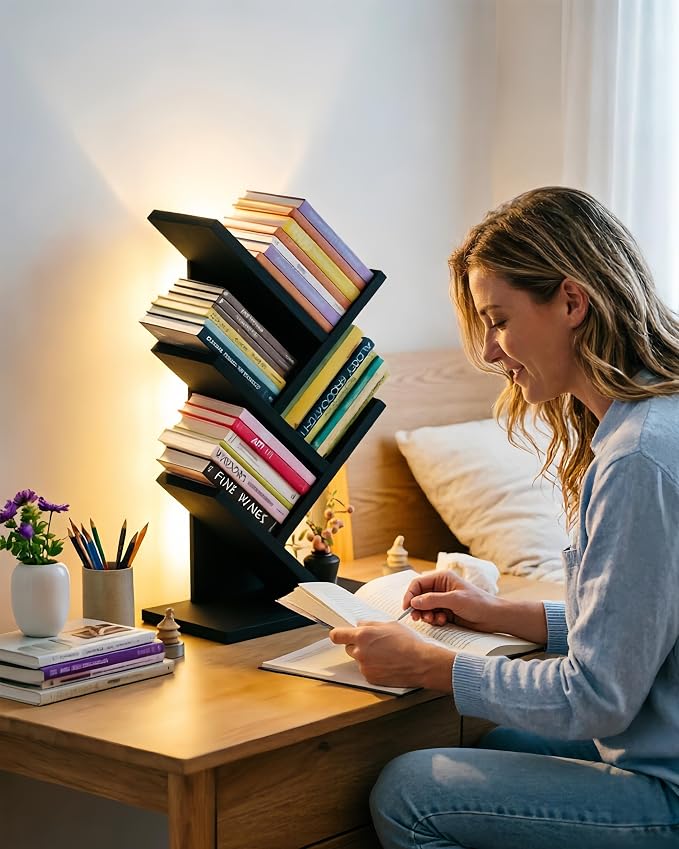 Godferyxin Bookshelf with Liting, Small Bookshelf LED and Desktop Book Shelf - Image 8