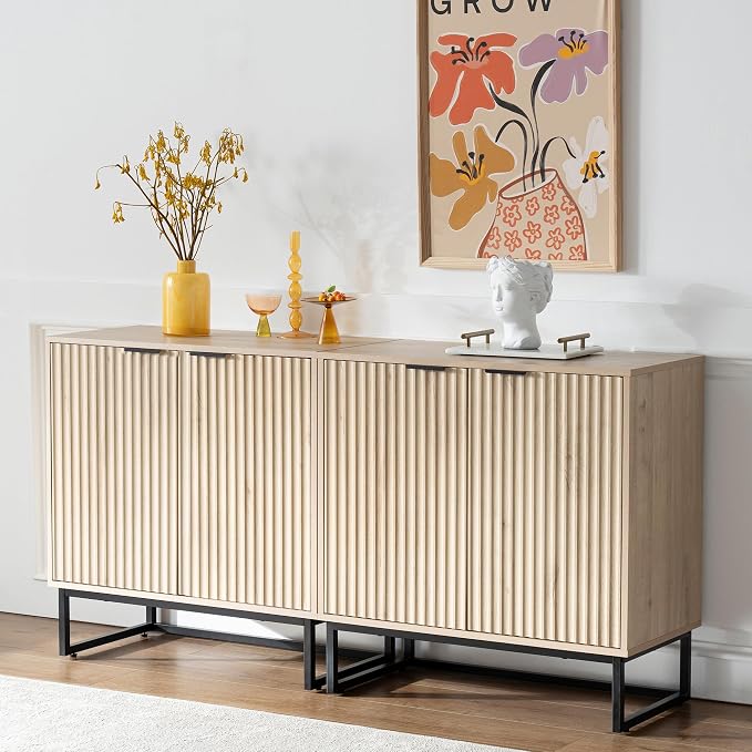 EYYTHUNG Fluted Storage Cabinet Set of 3, Sideboard Buffet Cabinet Modern - Image 4
